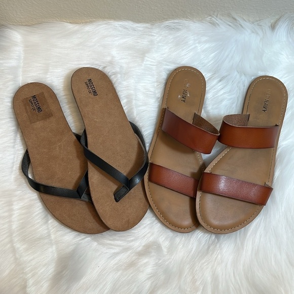 Bundle Old Navy Cognac Double Strap Mossimo Black Flip Flops Sandal - Picture 1 of 14